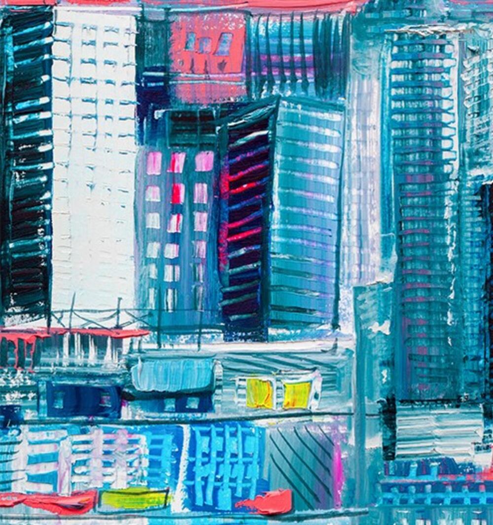 הזמנה לאירוע לרגל צאת ספרו החדש של רמי סערי ציור של עיר עם בניינים